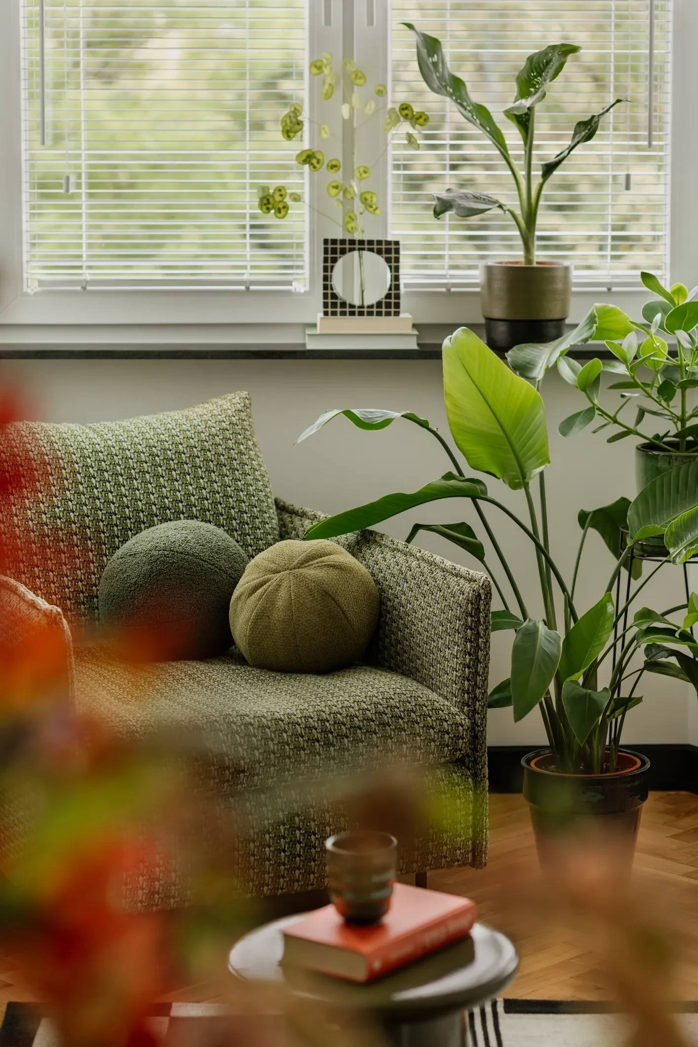 A warm, plant-filled counselling space with natural light